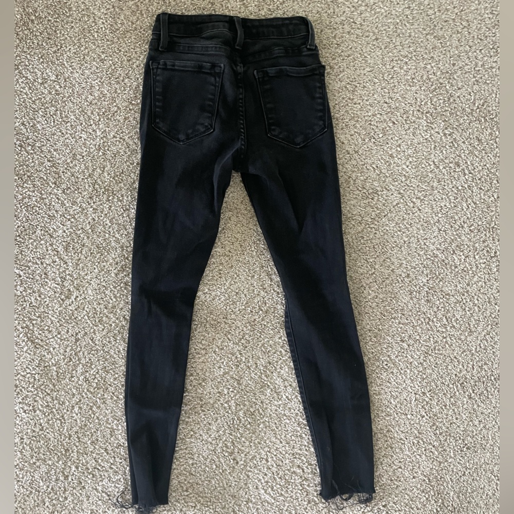 JUST BLACK distressed black denim skinny jeans, frayed hem, perfect condition